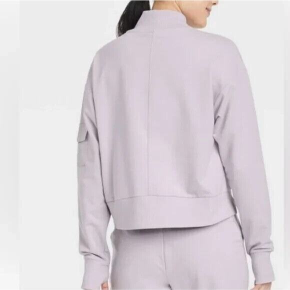 All In Motion French Terry Sweatshirt Sz XXL Lilac Cropped Mock Neck Thumb Holes - Picture 7 of 9